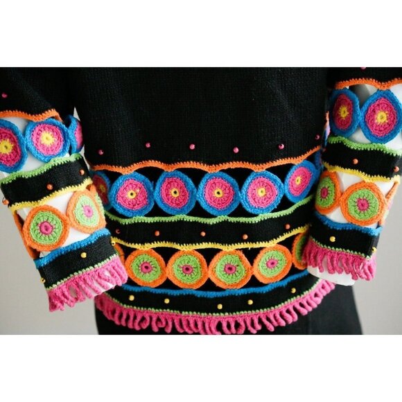 Vintage The Last Best Place Crochet Granny Squares Detail Wool Cotton Cardigan S - Picture 8 of 9